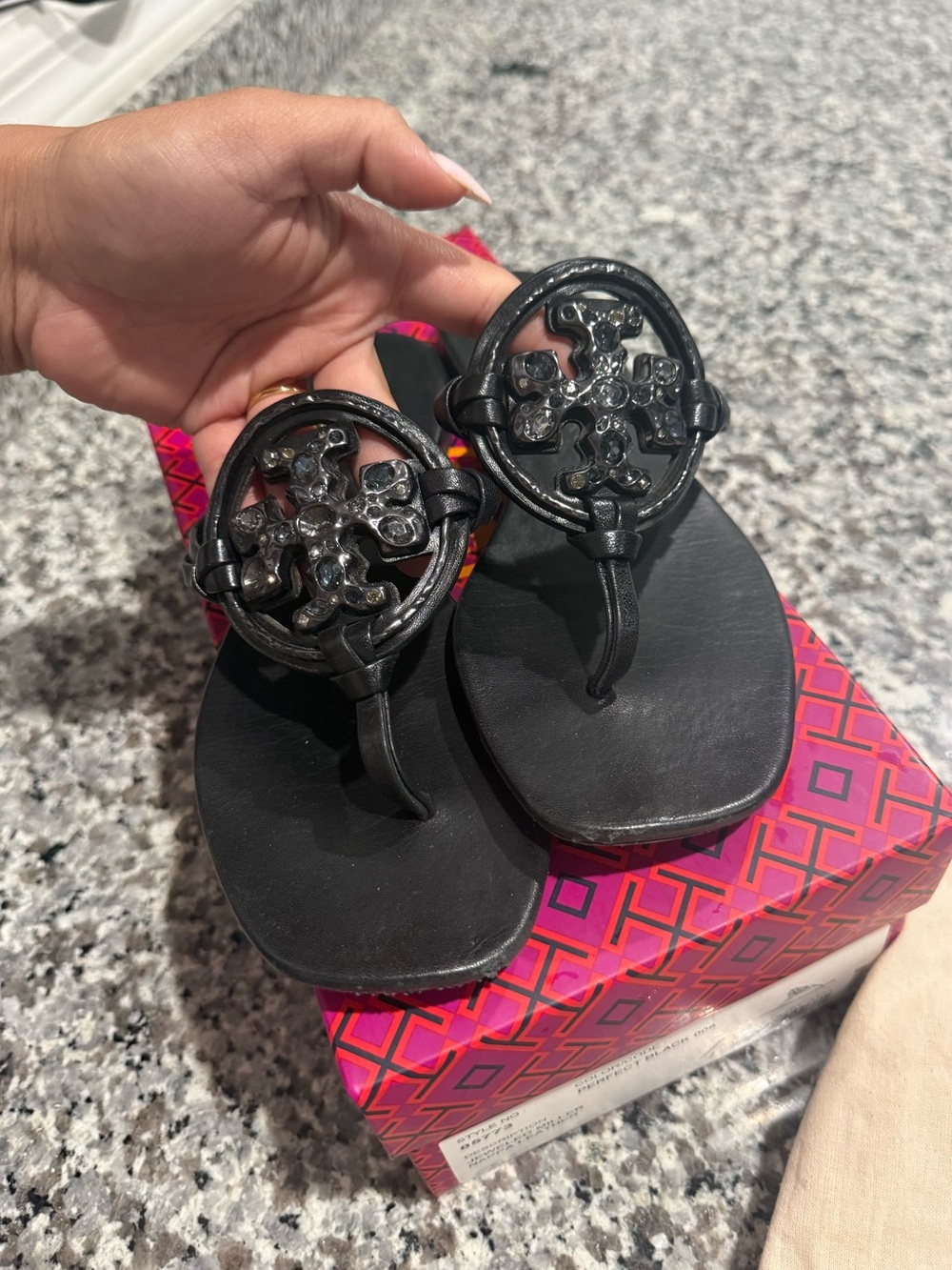 Tory Burch Black Women's Thong Sandals with Decorative Medallion